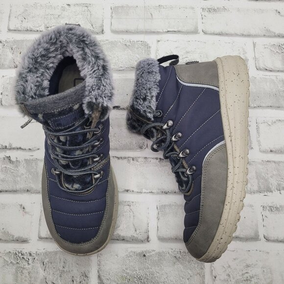 Hey Dude Brandy Faux Fur Oxford Lightweight Booties Navy Gray Women's Size 7 - Picture 1 of 7